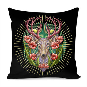 Deer & Flowers Pillow Cover