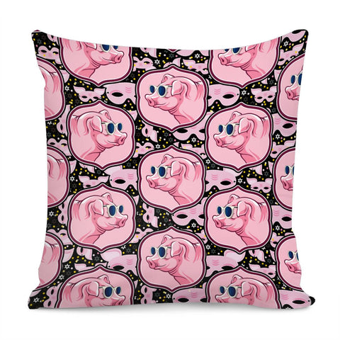 Image of Pink Pig Wearing Glasses Pillow Cover