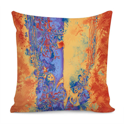 Image of Art Deco Grunge Flowers Wallpaper Orange Blue Pillow Cover