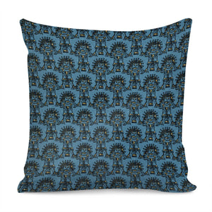 Blue Ancient Mexican Myth Pillow Cover