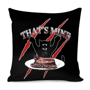 Angry Cat And Scratches And Food And Font Pillow Cover