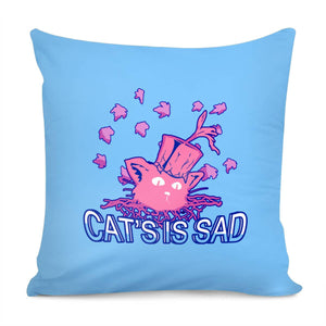 Depressed Cat And Flower Pot With Fallen Leaves And Font Pillow Cover