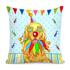 Clown And Golden Retriever Pillow Cover