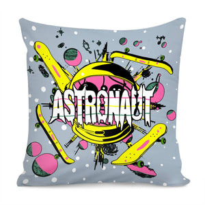 Starry Sky And Astronauts And Skateboards And Universe And Fonts Pillow Cover