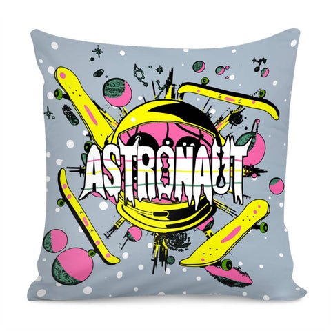 Image of Starry Sky And Astronauts And Skateboards And Universe And Fonts Pillow Cover