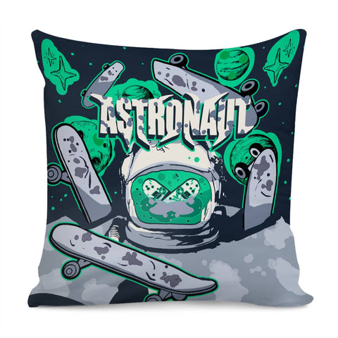 Image of Starry Sky And Astronauts And Skateboards And Universe And Fonts Pillow Cover