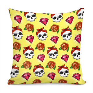 Skull And Flowers Pillow Cover