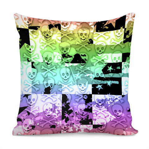 Image of Rainbow Checker Skull Splatter Pillow Cover