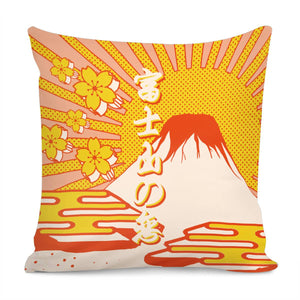 Mount Fuji And Clouds And Light And Cherry Blossoms And Sun Pillow Cover