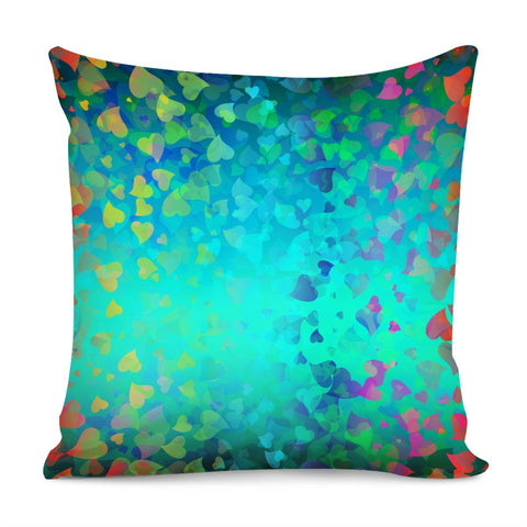 Image of Hearts Colors On Green Pillow Cover