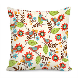 Birds And Flowers Pillow Cover