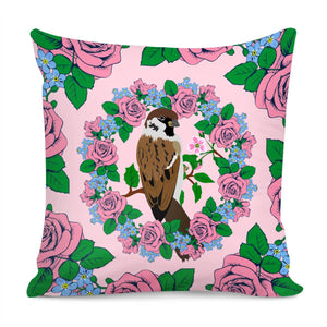 Sparrow And Flower Pillow Cover