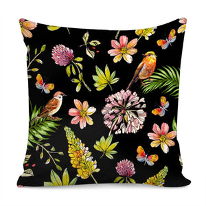 Sparrows And Plants Pillow Cover