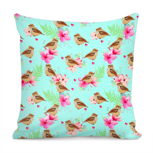 Sparrow And Flower Pillow Cover