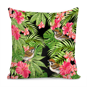 Sparrows And Plants Pillow Cover