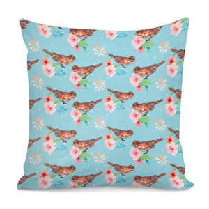 Sparrows And Plants Pillow Cover