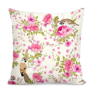 Sparrows And Plants Pillow Cover