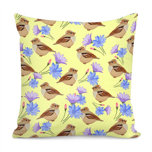 Sparrow And Flower Pillow Cover