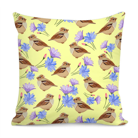 Image of Sparrow And Flower Pillow Cover