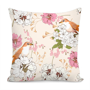 Sparrows And Plants Pillow Cover