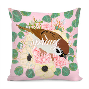 Sparrow And Flower Pillow Cover