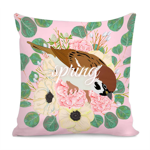 Image of Sparrow And Flower Pillow Cover