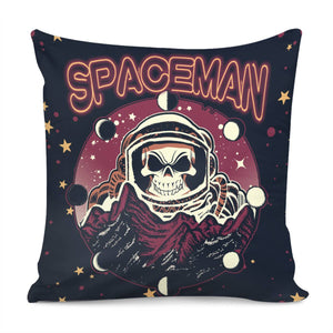 Skull And Starry Sky And Planet And Polka Dots And Mountains Pillow Cover