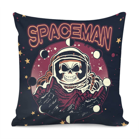 Image of Skull And Starry Sky And Planet And Polka Dots And Mountains Pillow Cover