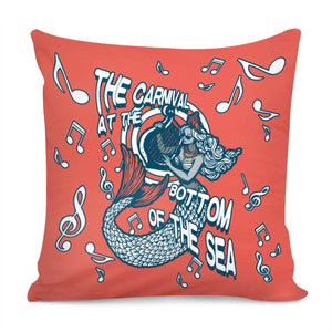 Mermaid And Harp And Notes And Sound Waves And Crowns And Fonts Pillow Cover