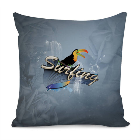 Image of Surfing, Funny Coourtan With Surfboard Pillow Cover