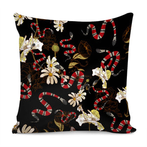 Snake And Flowers Pillow Cover