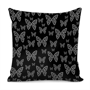 Black And White Butterflies Flowers Pattern Pillow Cover