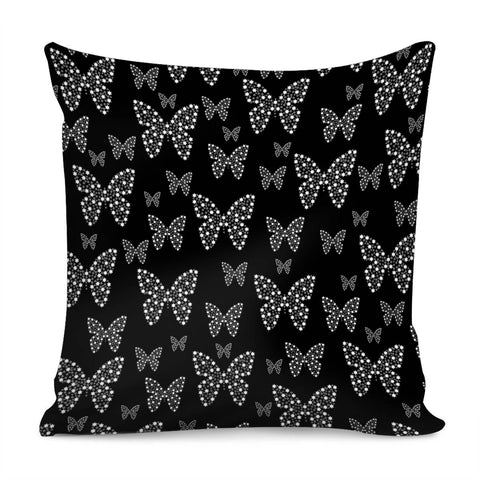 Image of Black And White Butterflies Flowers Pattern Pillow Cover