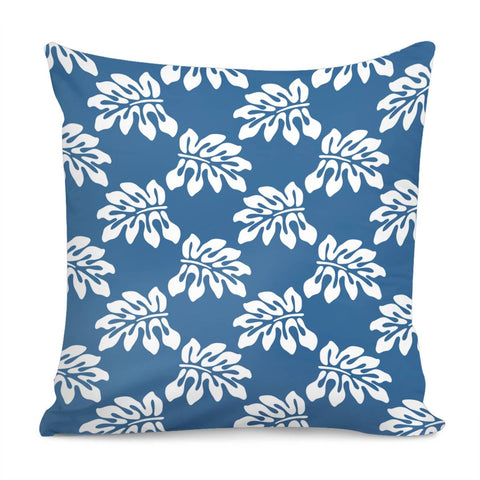 Image of Blue White Tropical Leaf Pattern Pillow Cover