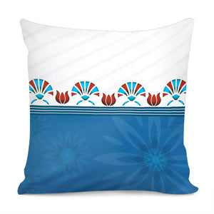 Blue Red Flower Lotus Stencil Pillow Cover