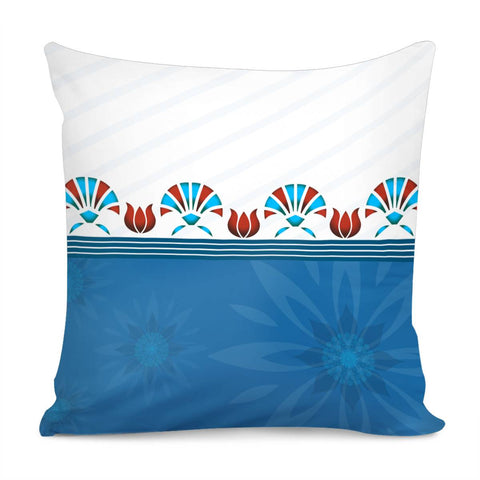 Image of Blue Red Flower Lotus Stencil Pillow Cover