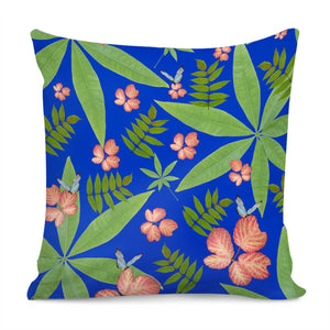 Leaves On Blue Pillow Cover