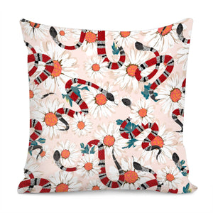 Snake And Flowers Pillow Cover