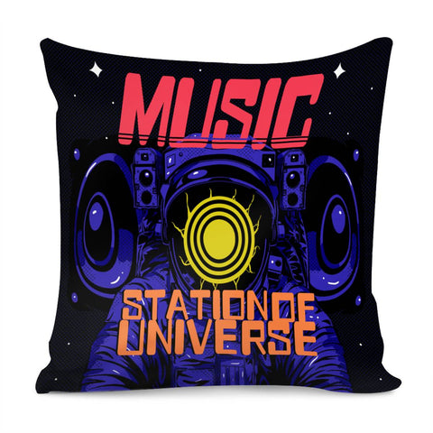 Image of Astronauts And Stars And Stars And Musical Instruments And Speakers And Sound Waves And Fonts Pillow Cover