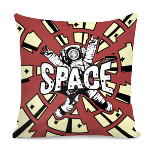Astronauts And Stars And Stars And Spots And Musical Instruments And Records And Sound Waves And Fonts Pillow Cover