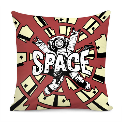 Image of Astronauts And Stars And Stars And Spots And Musical Instruments And Records And Sound Waves And Fonts Pillow Cover