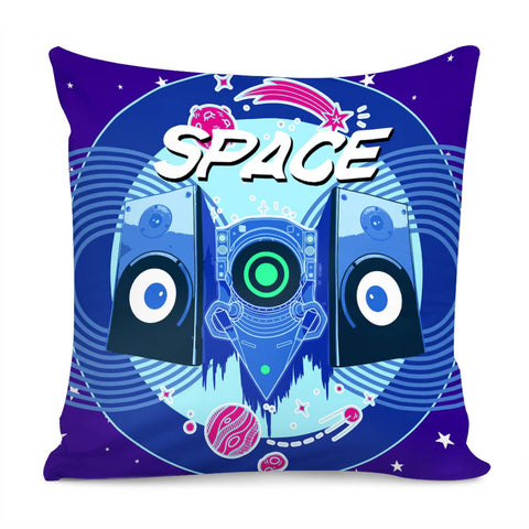 Image of Astronauts And Stars And Stars And Spots And Musical Instruments And Speakers And Planets And Sound Waves And Fonts Pillow Cover