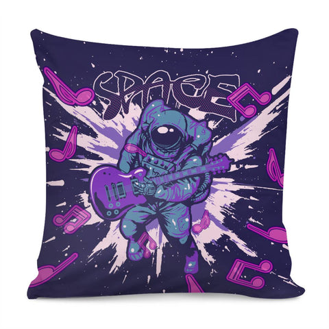 Image of Astronauts And Stars And Stars And Spots And Musical Instruments And Musical Notes And Planets And Sound Waves And Fonts Pillow Cover