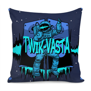 Astronauts And Stars And Speakers And Polka Dots And Sound Waves And Fonts Pillow Cover