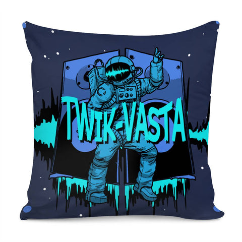 Image of Astronauts And Stars And Speakers And Polka Dots And Sound Waves And Fonts Pillow Cover