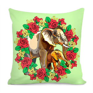 Elephant Mother And Child Pillow Cover