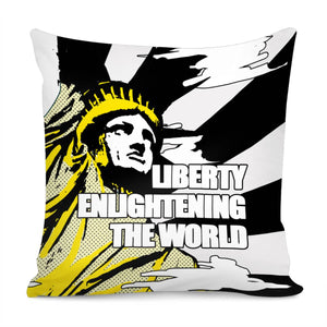 Statue Of Liberty And Light And Clouds And Fonts Pillow Cover