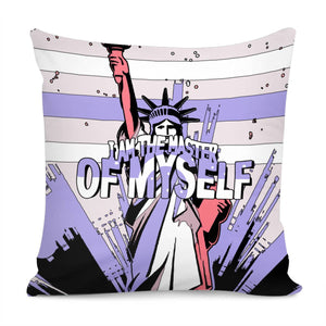 Statue Of Liberty And Light And Polka Dots And Stripes And Fonts Pillow Cover