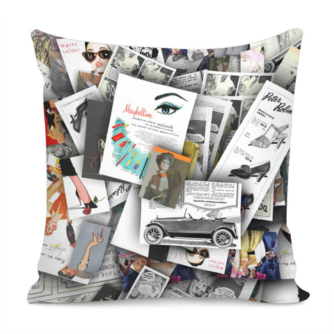 Image of Retro Illustration Collage Pillow Cover