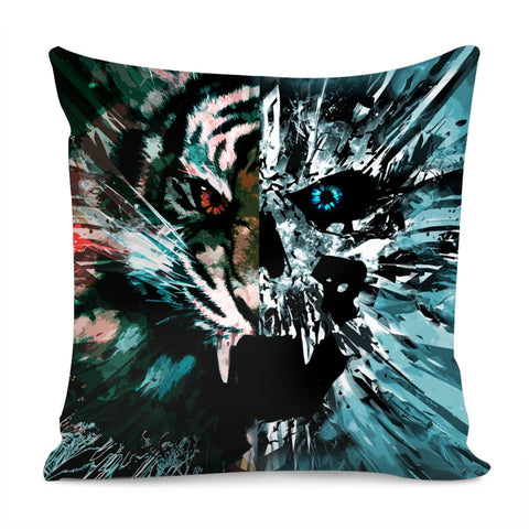 Image of Tiger And Skull And Fragments And Ripples Pillow Cover